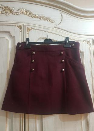 Новая модная шерстяная юбка бордовая topshop 40р.