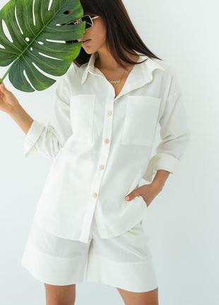 Женский костюм рубашка и шорты-бермуды  лен4 фото