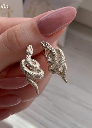 Серебряные серьги змея сережки срібло 925 проби