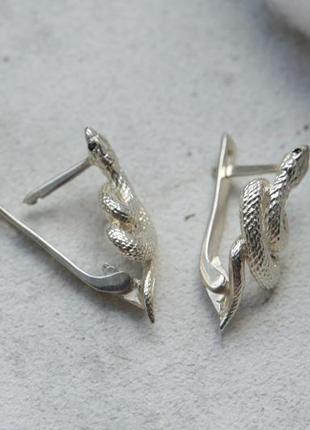 Серебряные серьги змея сережки срібло 925 проби3 фото