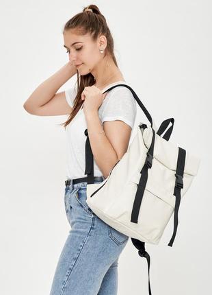 Бежевый брендовый молодежный  крутой рюкзак roll top для девушки5 фото