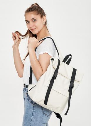 Бежевый брендовый молодежный  крутой рюкзак roll top для девушки2 фото