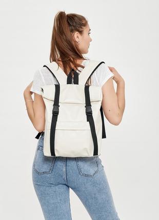 Бежевый брендовый молодежный  крутой рюкзак roll top для девушки7 фото