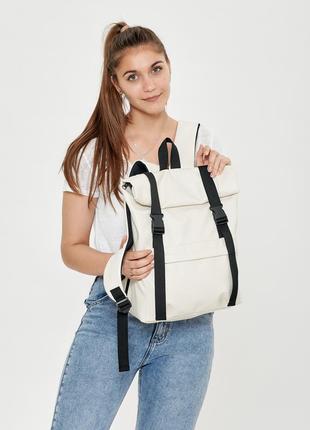 Бежевый брендовый молодежный  крутой рюкзак roll top для девушки8 фото