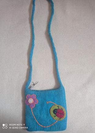 Бирюзовая сумочка валяное шерсть подкладка хлопок