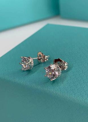 Брендові сережки гвоздики з цирконієм і огранюванням короною
