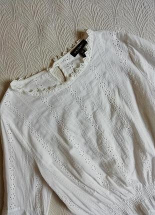 Белая хлопковая блуза прошва4 фото