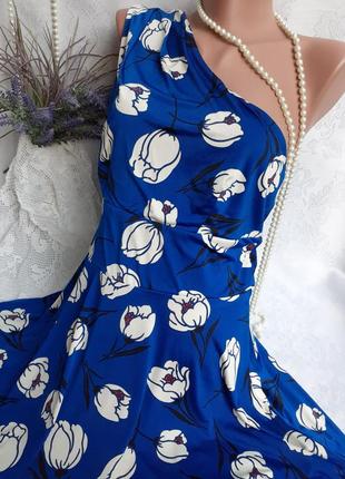Платье италия в греческом стиле на одно плечо электрик трикотажное принт цветы тюльпаны1 фото