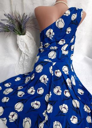 Платье италия в греческом стиле на одно плечо электрик трикотажное принт цветы тюльпаны6 фото