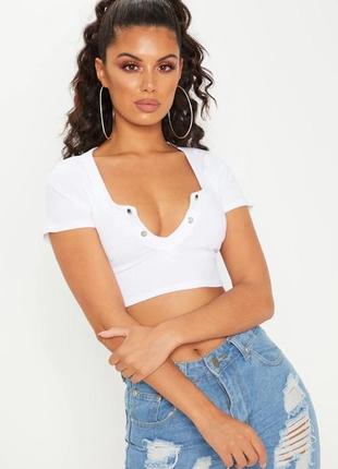 Топ белый базовый новый стильный с вырезом