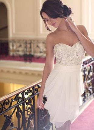 Платье мини белое на бюст с пайетками, свадебное, вечернее, свадебное мини