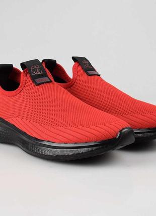 Стильные красные мужские кроссовки из текстиля сетка летние дышащие мокасины кеды