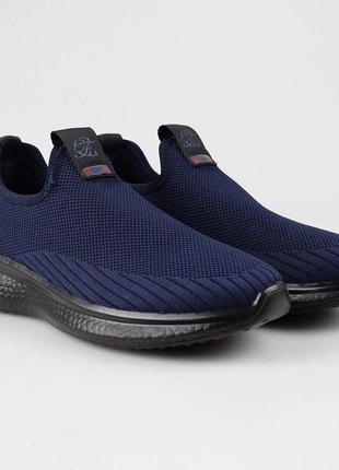 Стильные синие кроссовки мокасины кеды из текстиля большой размер батал сетка