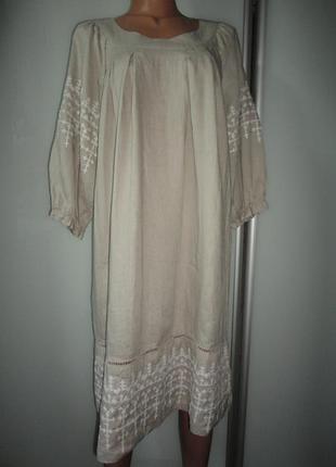 Платье с вышивкой из 100% льна
