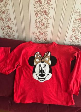 Нарядная кофта реглан паетки h&m next zara disney minnie