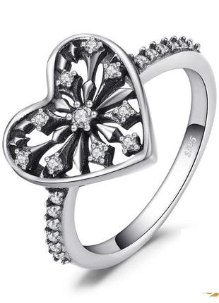 Серебряное кольцо "снежное сердце"2 фото