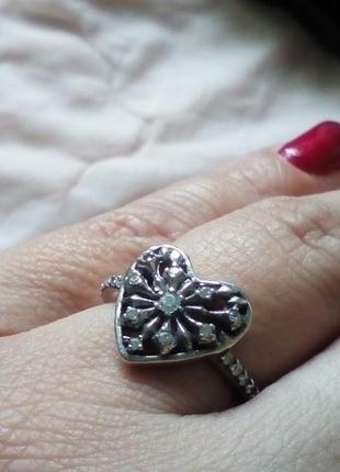 Серебряное кольцо "снежное сердце"5 фото