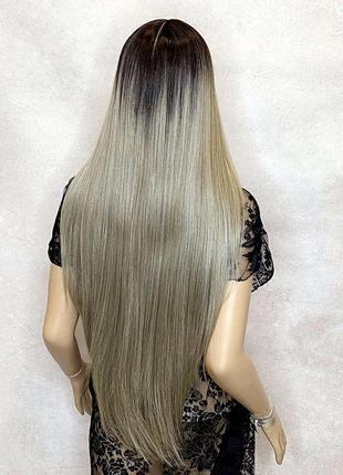 Парик на сетке lace wig пепельный блонд длинный прямой омбре4 фото