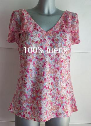 Шелковая блуза laura ashley с цветочным принтом.1 фото