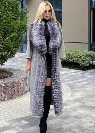 Шикарнон женское пальто с натуральным мехом чернобурки