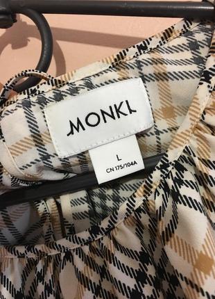 Блуза monki с рюшей check print puff-sleeve top in beige в стиле 90-х8 фото