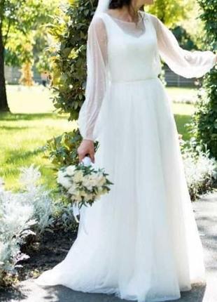 Біла айворі весільна сукня 2021 у стилі мінімалізм бохо, стильна сучасна1 фото