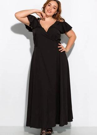 Плаття вечірнє на бриьельках однотонне чорне з красивим декольте з відкритими плечима вільний легке гарне модне довге максі