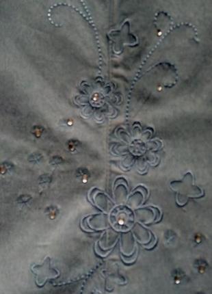 Блузка натуральная джинсовая с вышивкой  и стразами, р.343 фото