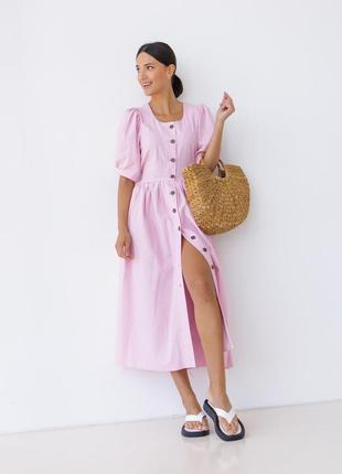 Романтик платье розовое лён в баварском стиле6 фото