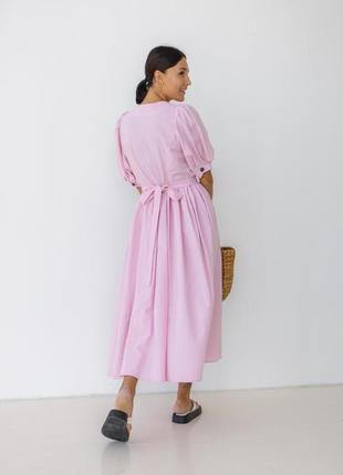 Романтик плаття рожеве льон в баварському стилі5 фото