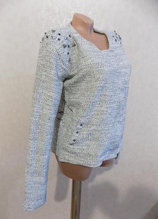 Кофта теплая вязаная с шипами на змейке и кнопках фирменная object размер 48-50