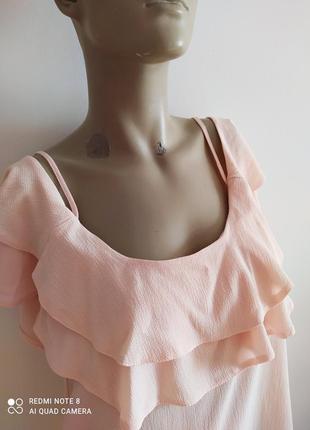 Блуза atmosphere с открытыми плечами и воланами нежного розово-абрикосового цвета размер uk 12/м-l5 фото