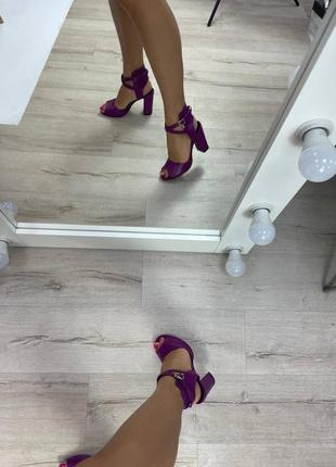 Эксклюзивные босоножки женские натуральная итальянская кожа и замша люкс фиолетовые5 фото