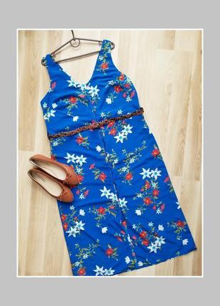 Сочное шифоновое миди платье на пуговицах платье без рукавов платье халат синие платье3 фото