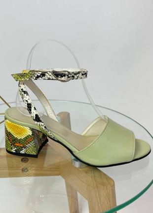Эксклюзивные босоножки женские натуральная итальянская кожа и замша рептилия зелёные рептилия