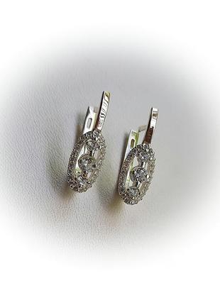 🛍 серьги серебро с золотом фианит белый