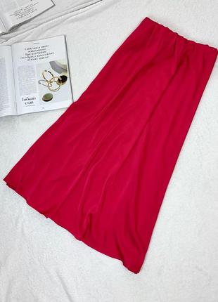 Новая сатиновая юбка миди цвета фуксия1 фото