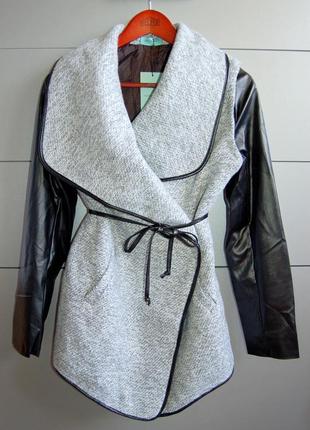 Стильное пальто-жакет с кожаными рукавами, пальто-трансформер