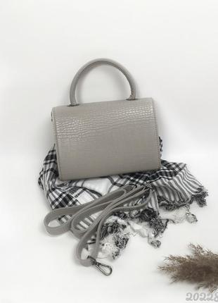 Сіра кроко жіноча сумочка клатч, серая под рептилию женская сумка7 фото