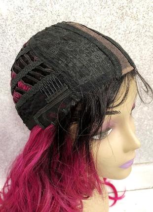 Парик на сетке lace wig малиновый длинный кудрявый омбре + шапочка под парик в подарок!5 фото