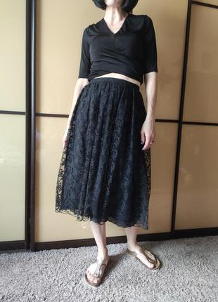 Гепюровая черная юбка в стиле mango3 фото