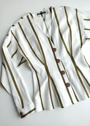 Красивая стильная блуза в полоску zara лен / вискоза