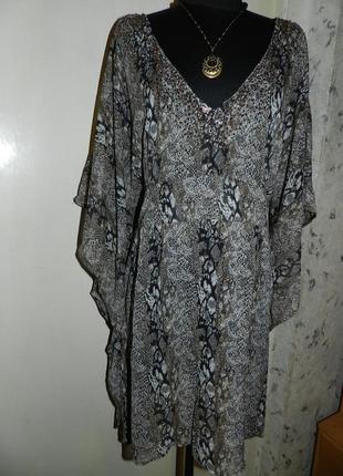 Асимметричная блузка,пляжная туника в анимал-змеиный принт с бисером,большого размера,оверсайз3 фото