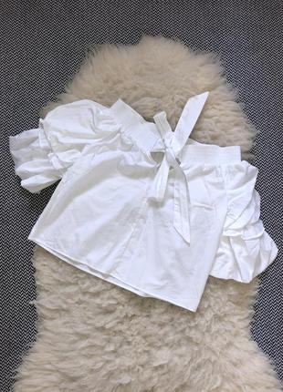 Сорочка топ блуза zara біла натуральна бавовна пуффер рукав