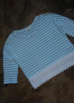 Полосатый топ блуза с  ажурной отделкой от m&s