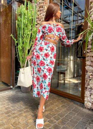 Костюм двойка топ и юбка в цветок цветочек цветочный принт