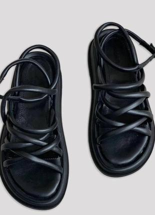 Женские босоножки без бренда чёрные, сандали летние на застёжке