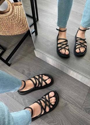 Женские босоножки без бренда чёрные, сандали летние на застёжке