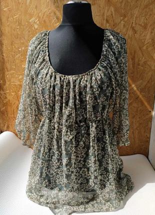 Шифонова матова блузка, туніка в квітковий принт, для вагітних,16/2xl.