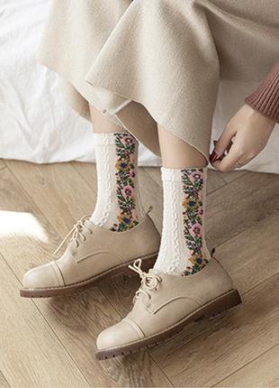 Носки с вышивкой, носочки с цветами, стильные носки с косами тренд от heheba socks by carrter